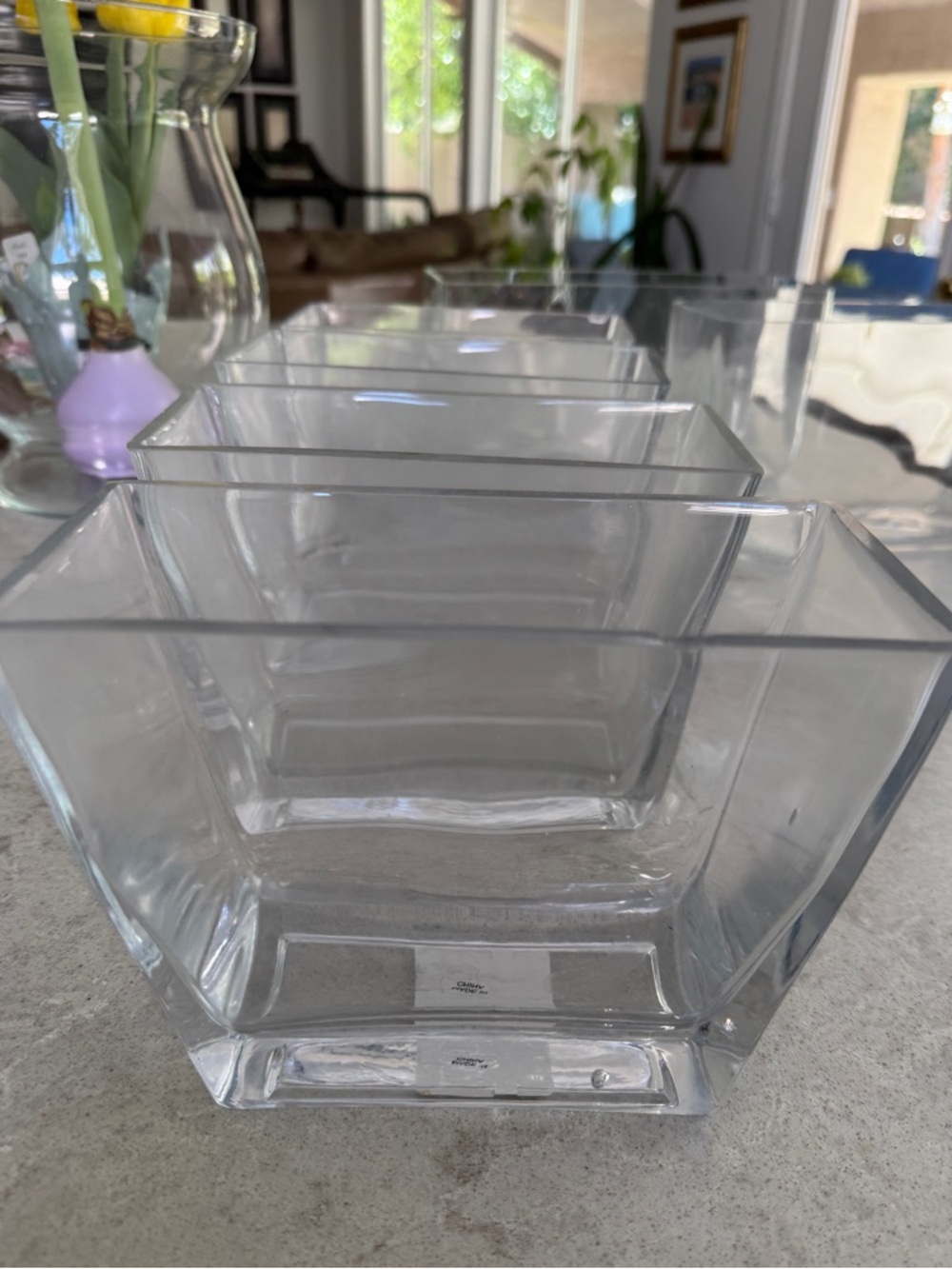 Nordstrom  Abstract shaped Clear Glass wide top Square vase